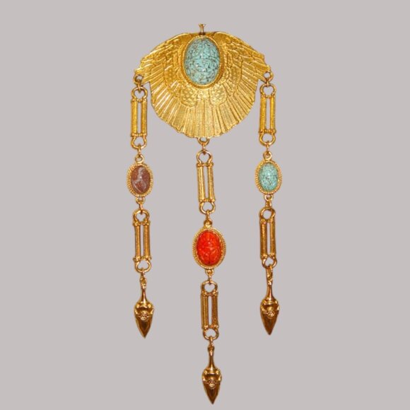 Accessocraft Egyptian Revival Statement Necklace Scarab Signed Rare Collectible - Picture 6 of 7